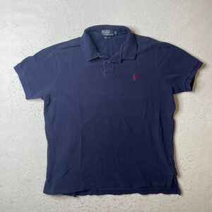 Polo Ralph Lauren Mens XL Custom Fit Navy Blue Pique Short Sleeve Polo Shirt